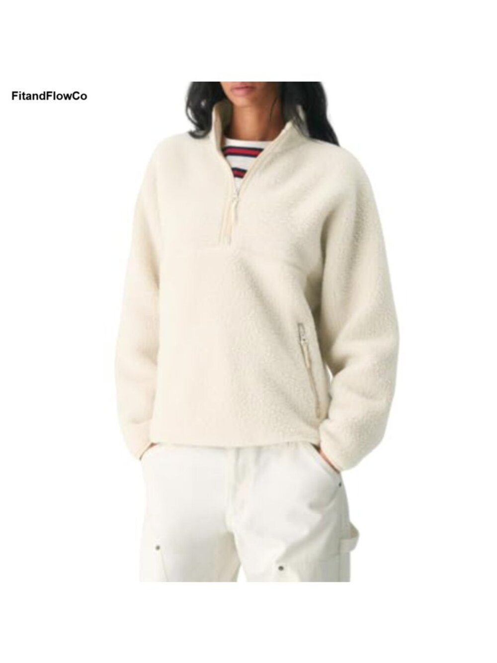 Sherpa Fleece Quarter Zip Pullover Sweatshirt Kangaroo Pocket Relaxed Fit